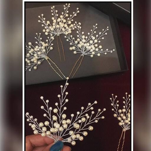 تاج عروس اکسسوری مو  اکسسوری شینیون  بغل سری سنجاق شینیون مروارید